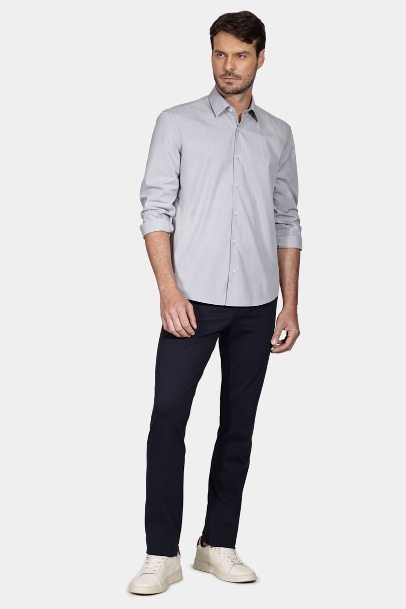 Camisa Manga Longa Regular Algodão Egípcio Fil a Fil Barolo Cinza
