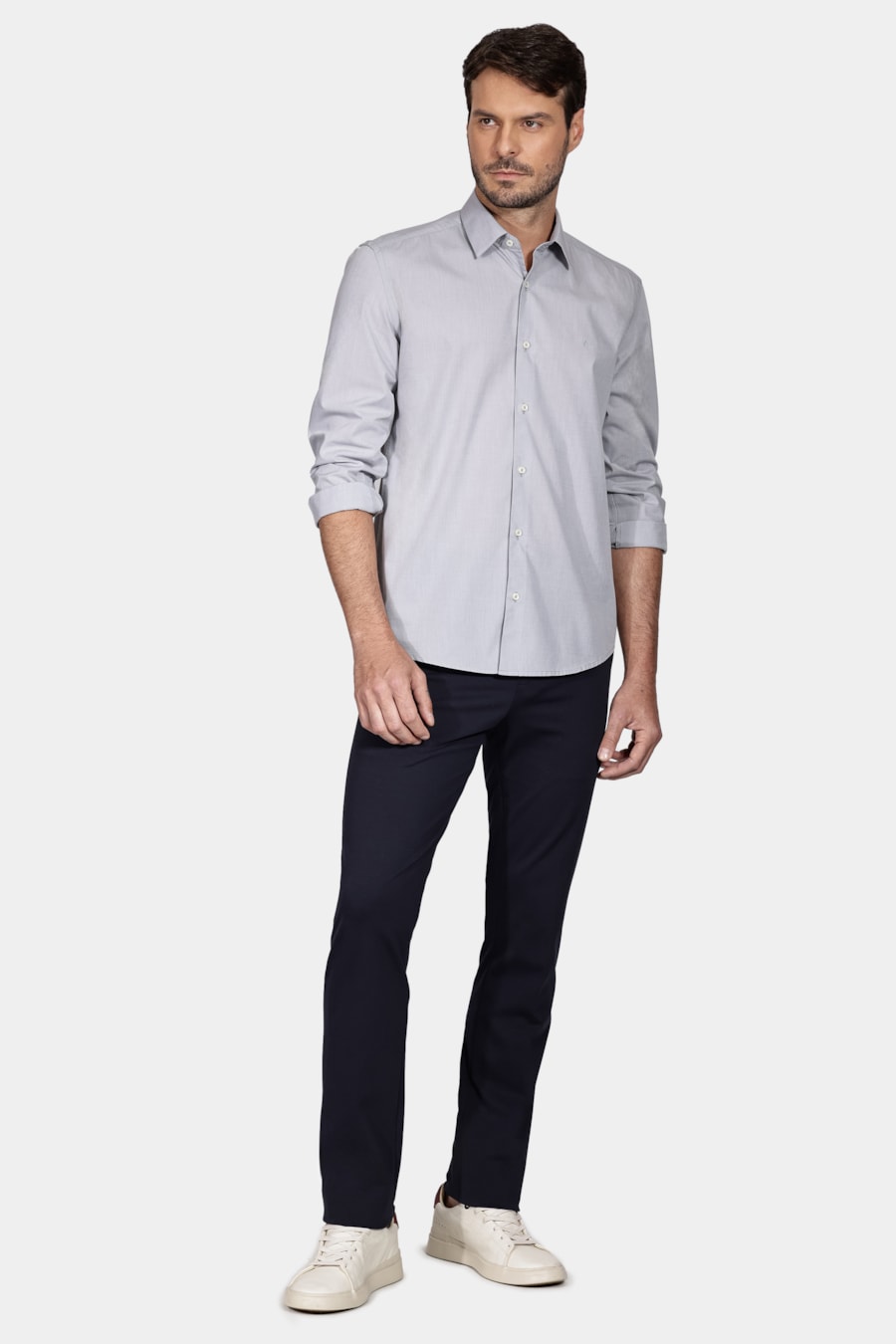 Camisa Manga Longa Regular Algodão Egípcio Fil a Fil Barolo Cinza — foto 2 de 6