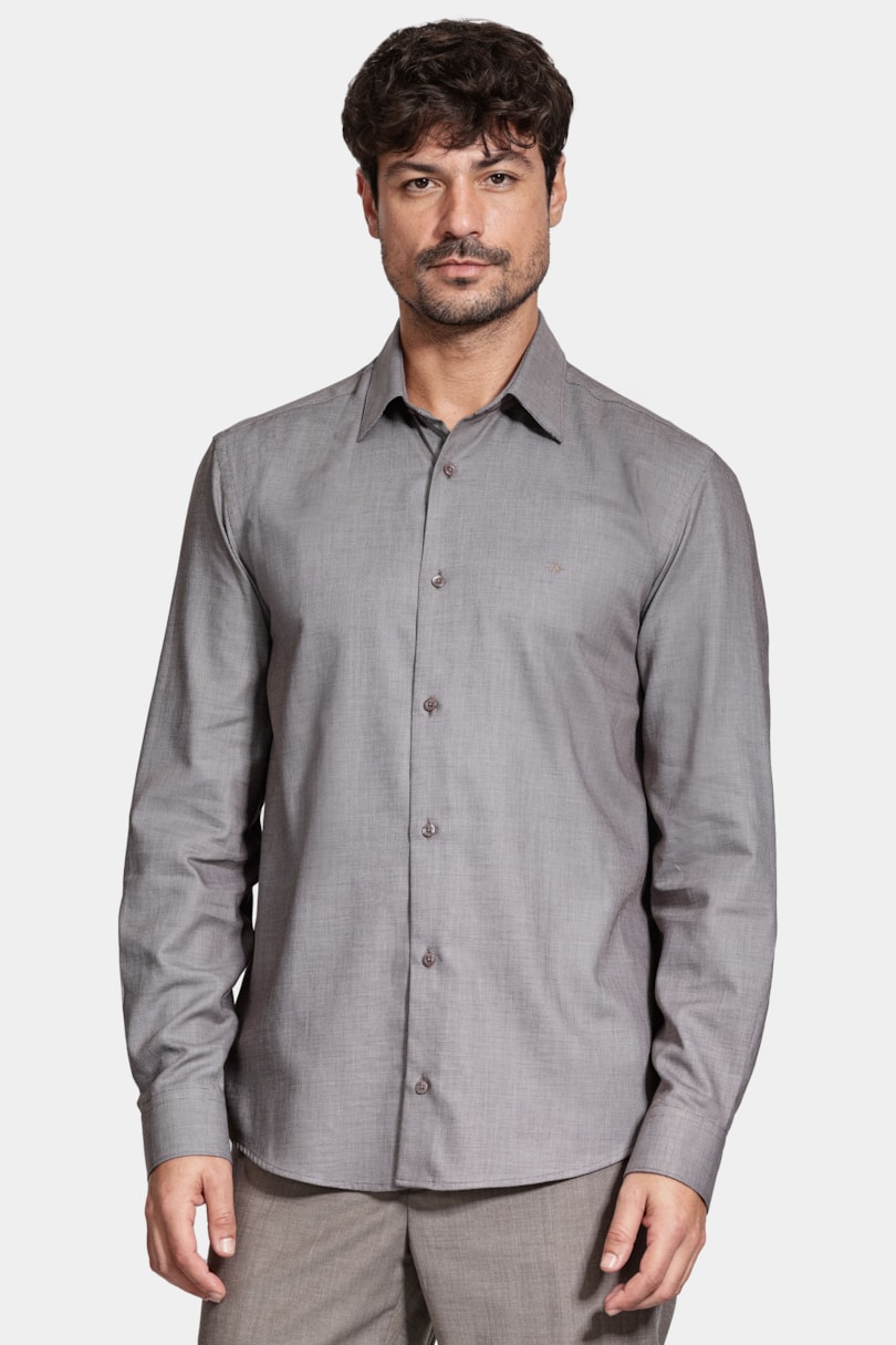 Camisa Manga Longa Regular Algodão Egípcio Maquinetada Tabaco