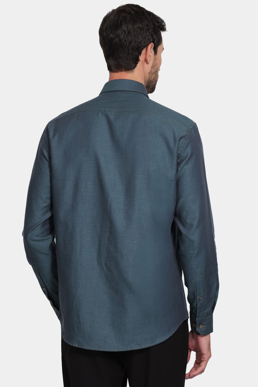 Camisa Manga Longa Regular Algodão Lisa Pinpoint Verde Escuro — foto 4 de 6