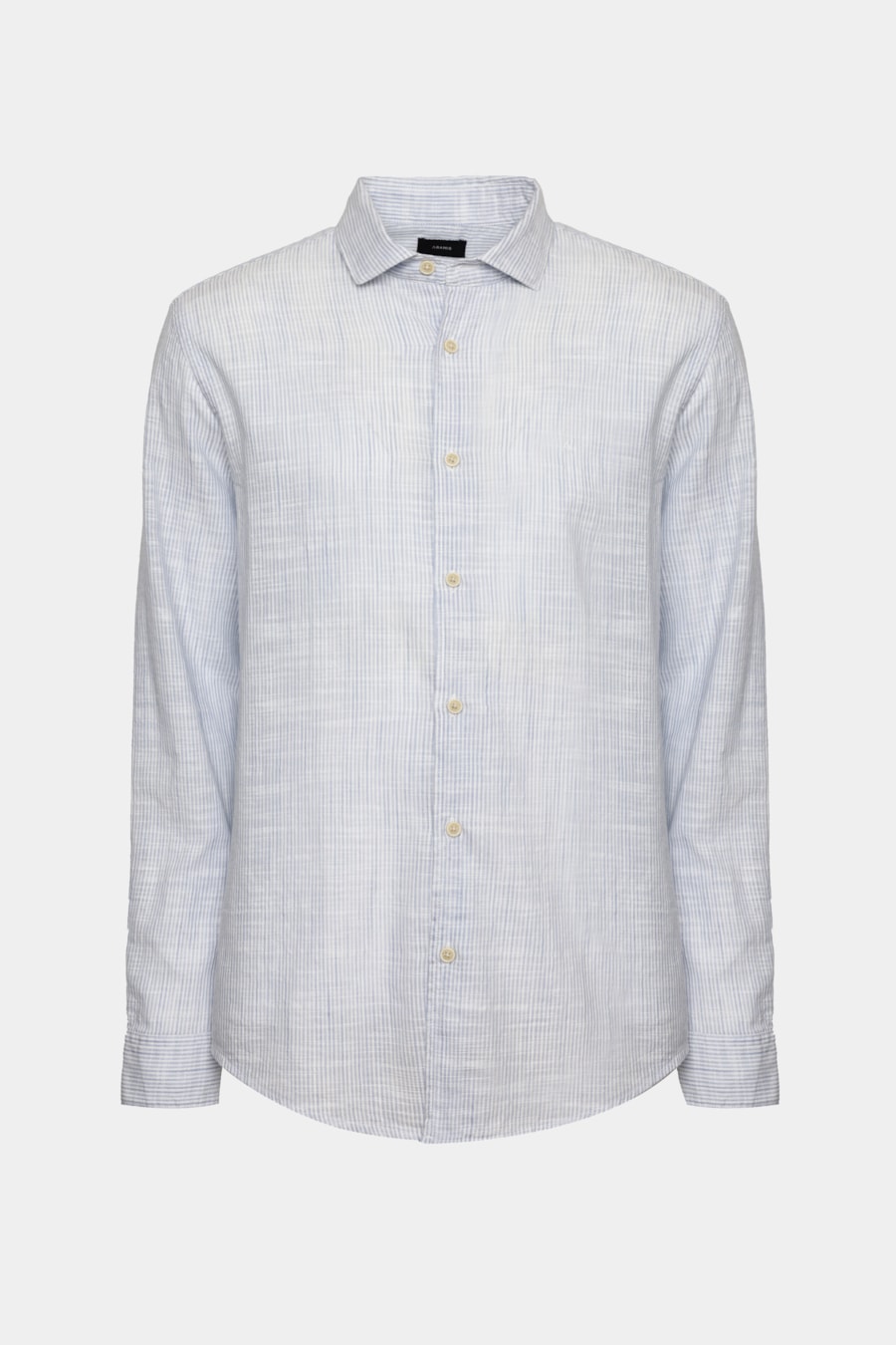 Camisa Manga Longa Regular Algodão Listrada Branco C/Azul Claro — foto 5 de 5