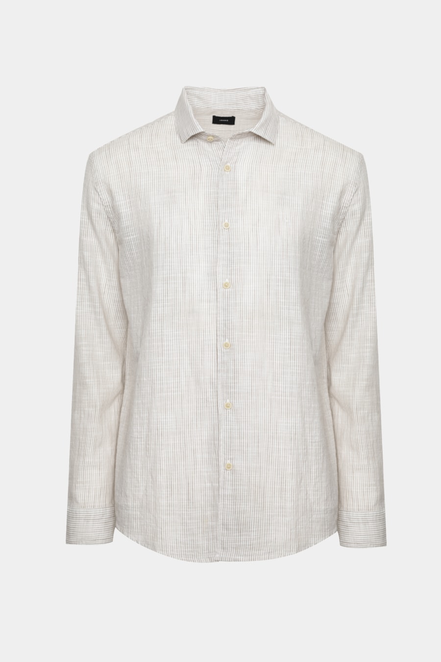 Camisa Manga Longa Regular Algodão Listrada Branco C/Caqui — foto 5 de 5
