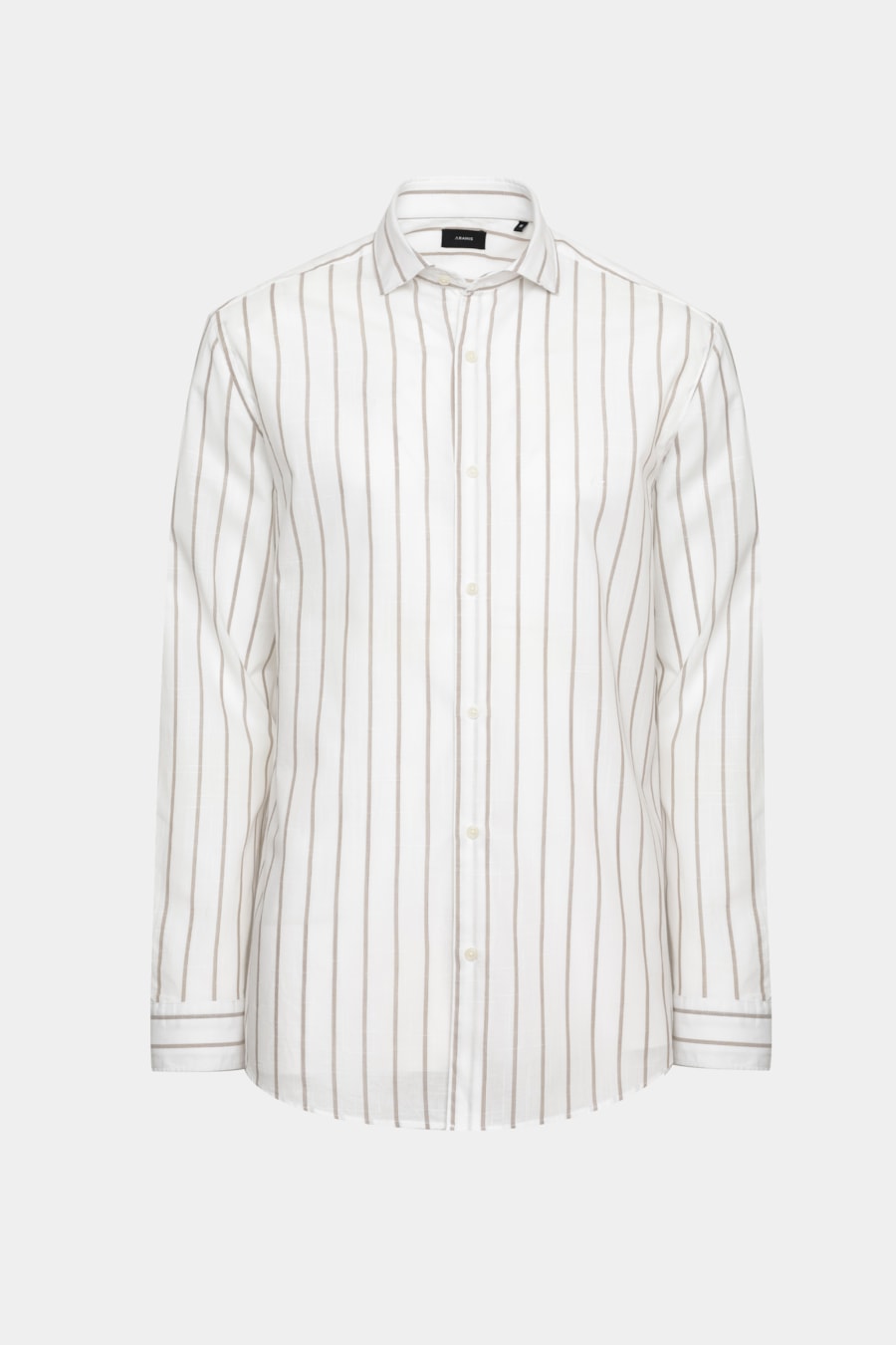Camisa Manga Longa Regular Algodão Listrado Flamê Branco C/Caqui — foto 6 de 7