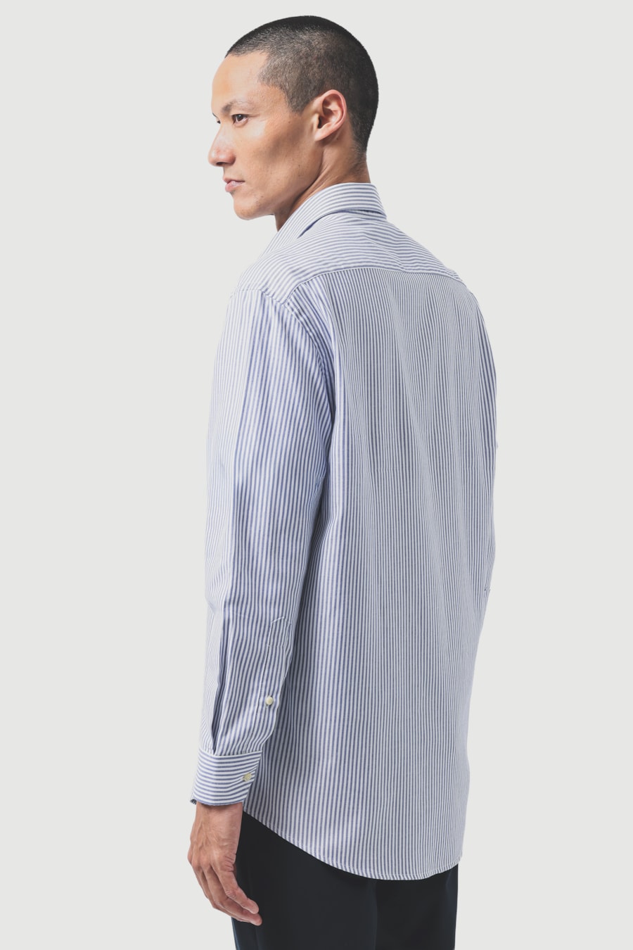 Camisa Manga Longa Regular Algodao Maquinetado Listrada Branco/Azul Jeans — foto 4 de 6