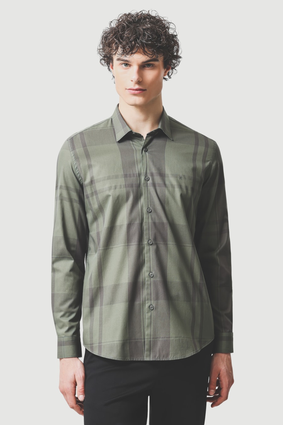 Camisa Manga Longa Regular Algodao Maxi Xadrez Verde Militar C/ Chumbo — foto 1 de 6