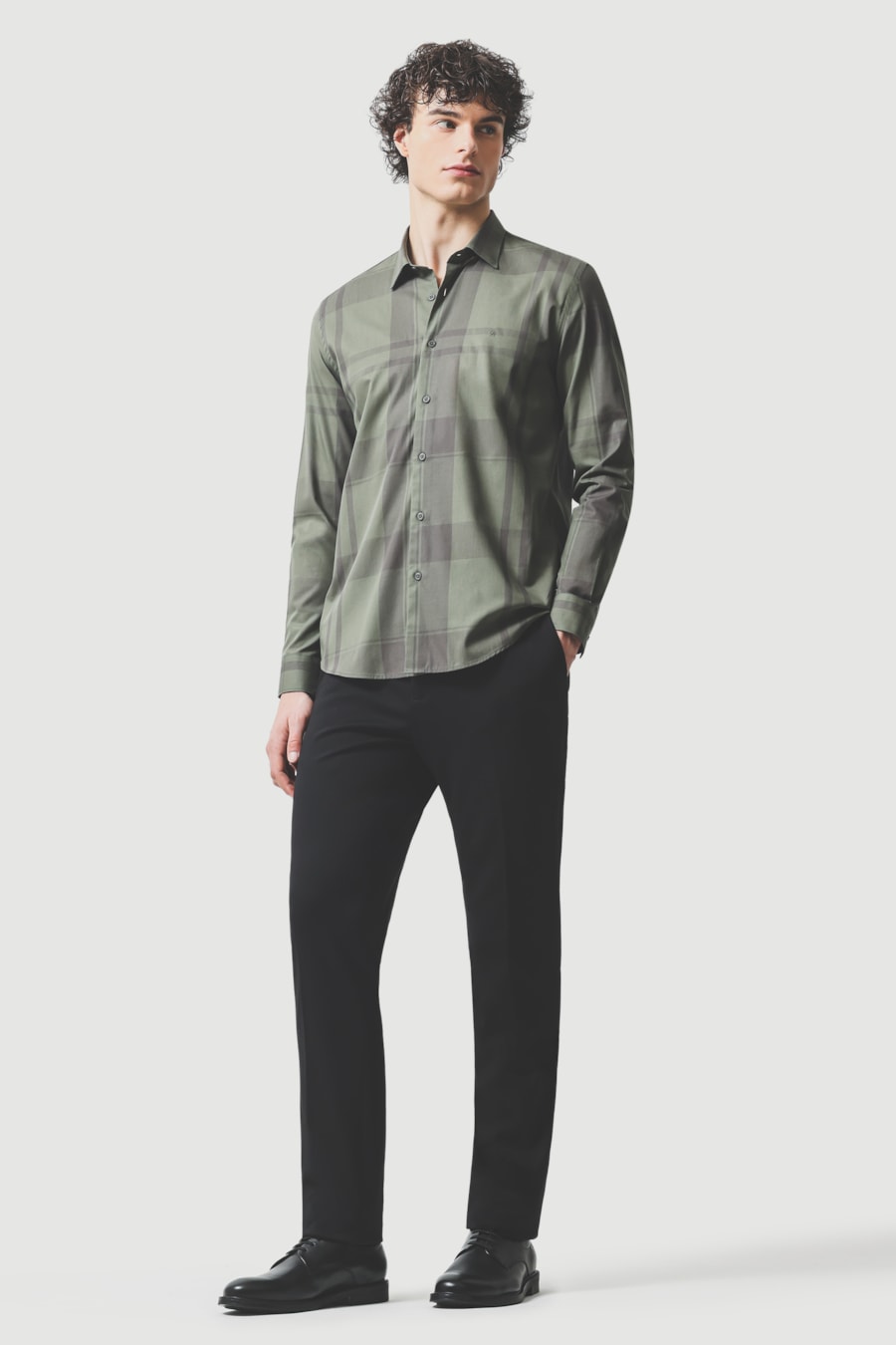 Camisa Manga Longa Regular Algodao Maxi Xadrez Verde Militar C/ Chumbo — foto 2 de 6