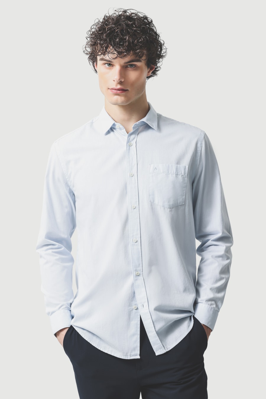 Camisa Manga Longa Regular Algodão Mescla Lotte Azul Celeste — foto 1 de 6