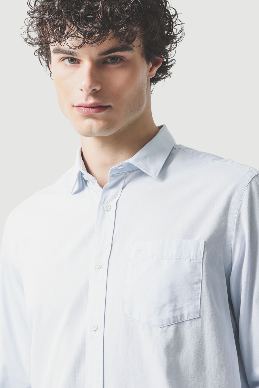 Camisa Manga Longa Regular Algodão Mescla Lotte Azul Celeste — foto 3 de 6