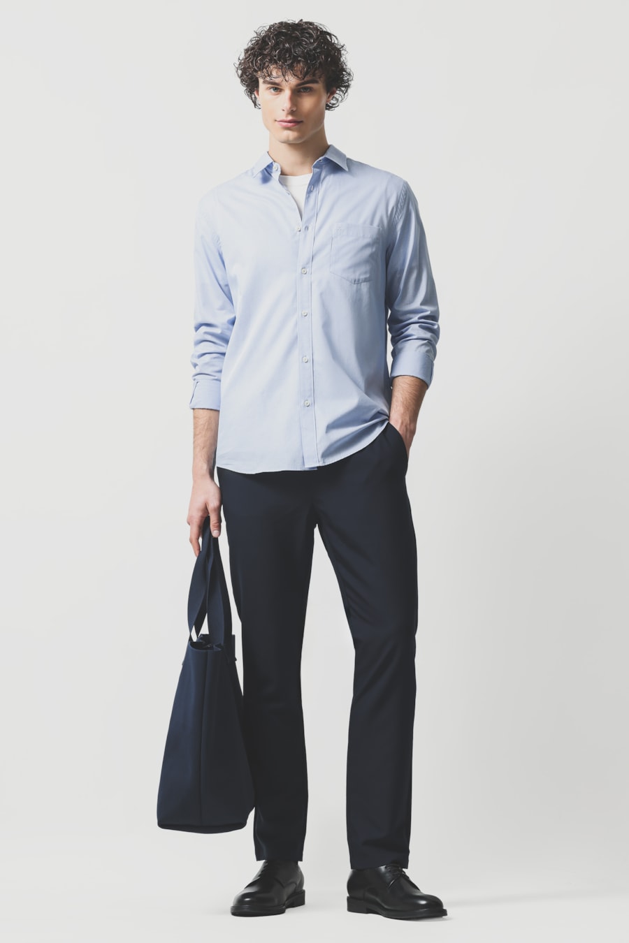 Camisa Manga Longa Regular Algodão Micro Xadrez Azul C/Branco — foto 2 de 6