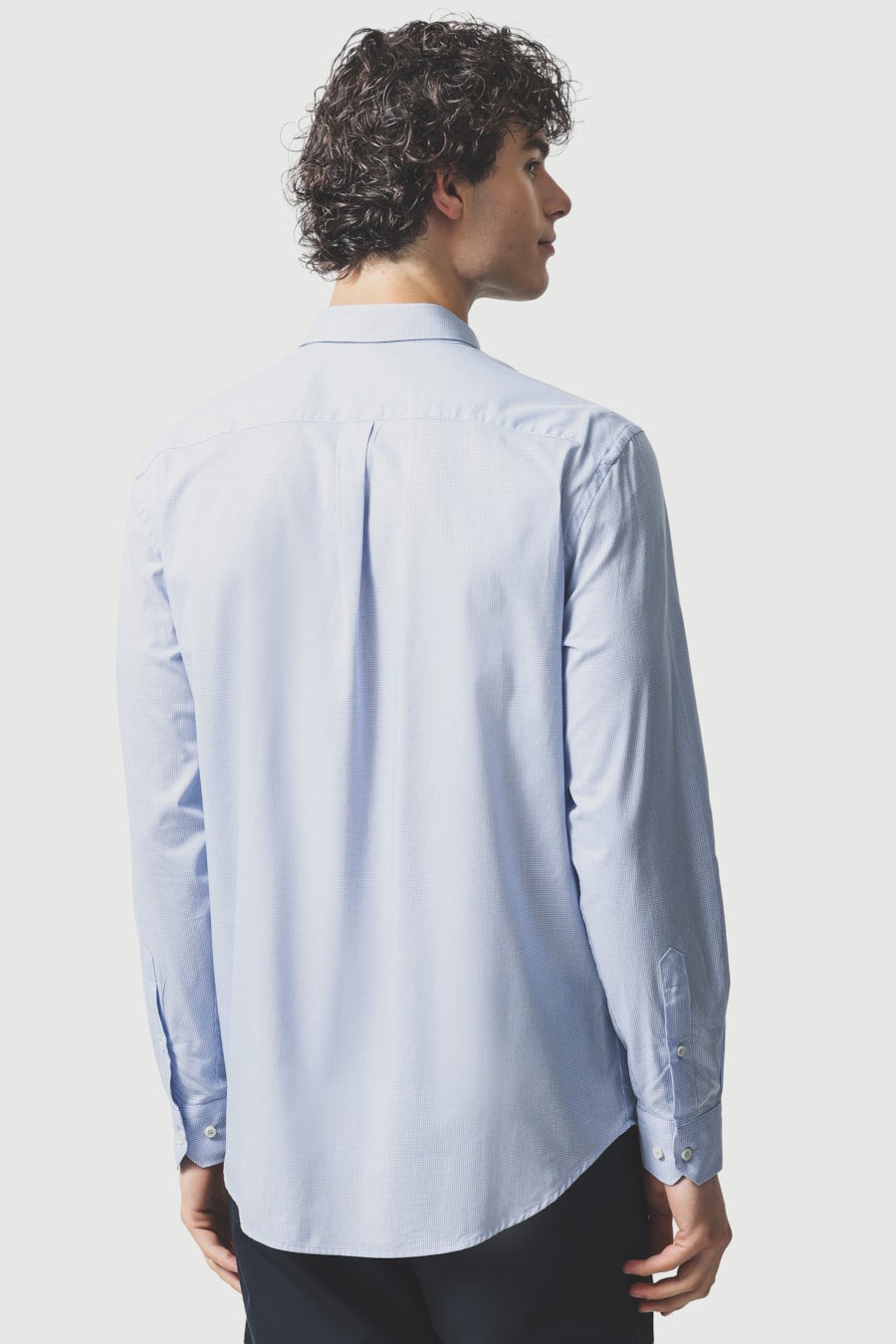 Camisa Manga Longa Regular Algodão Micro Xadrez Azul C/Branco — foto 4 de 6