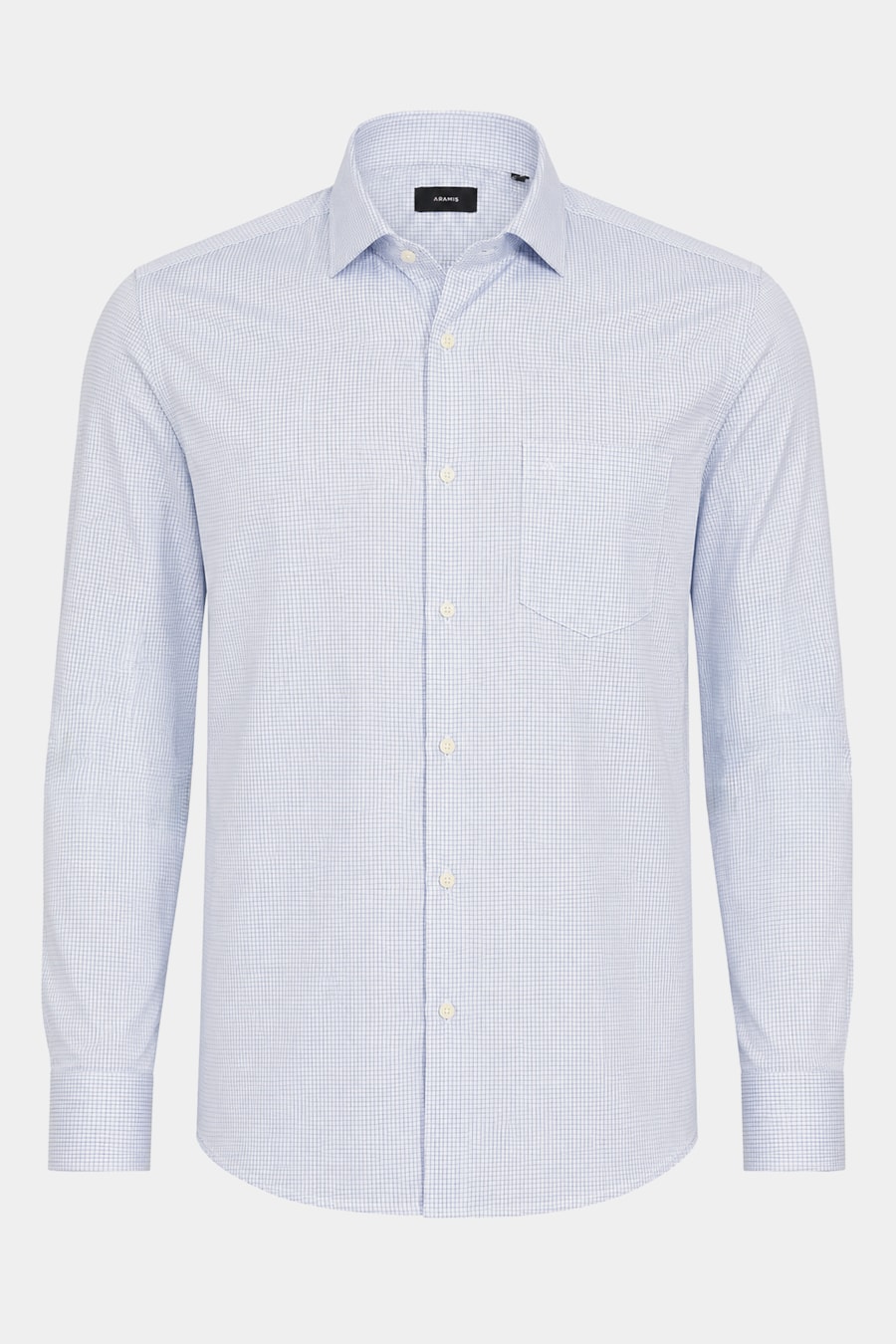 Camisa Manga Longa Regular Algodão Micro Xadrez Branco C/Azul — foto 5 de 6