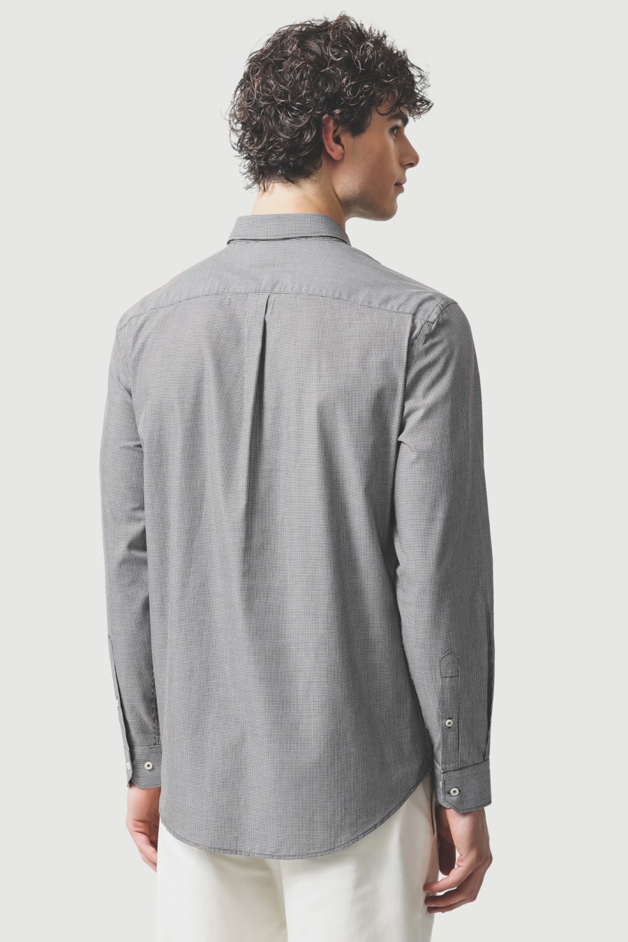 Camisa Manga Longa Regular Algodão Micro Xadrez Café C/ Branco — foto 4 de 6