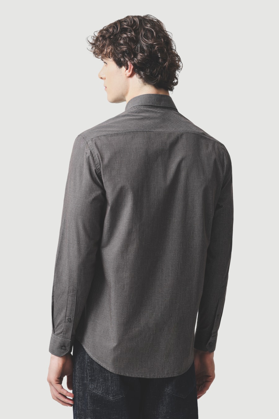 Camisa Manga Longa Regular Algodão Micro Xadrez Cafe C/ Caqui — foto 4 de 5