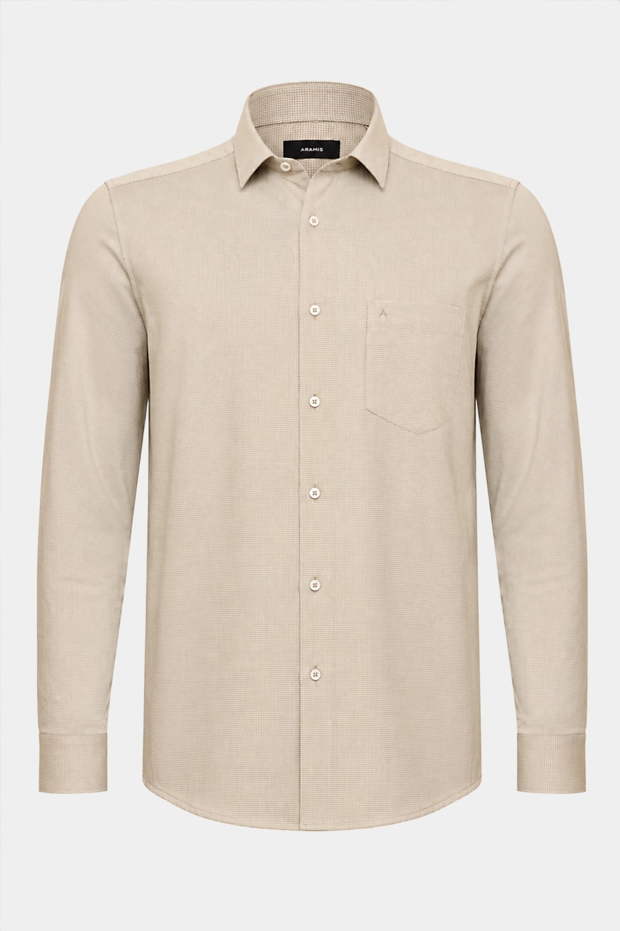 Camisa Manga Longa Regular Algodão Micro Xadrez Caramelo C/ Branco — foto 1 de 2