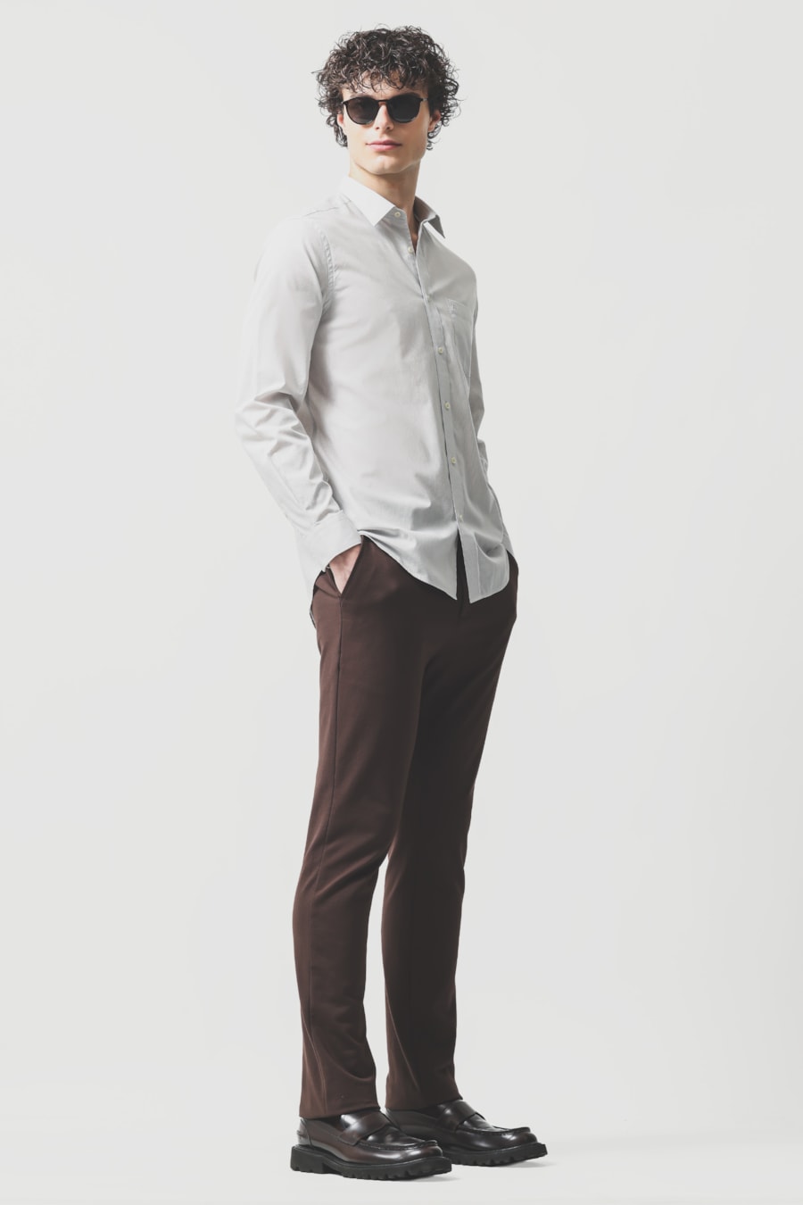 Camisa Manga Longa Regular Algodão Micro Xadrez Cinza Claro/Branco — foto 2 de 6