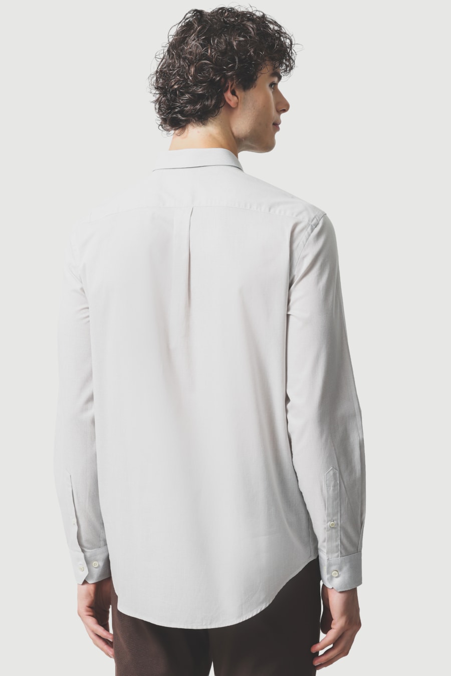 Camisa Manga Longa Regular Algodão Micro Xadrez Cinza Claro/Branco — foto 4 de 6