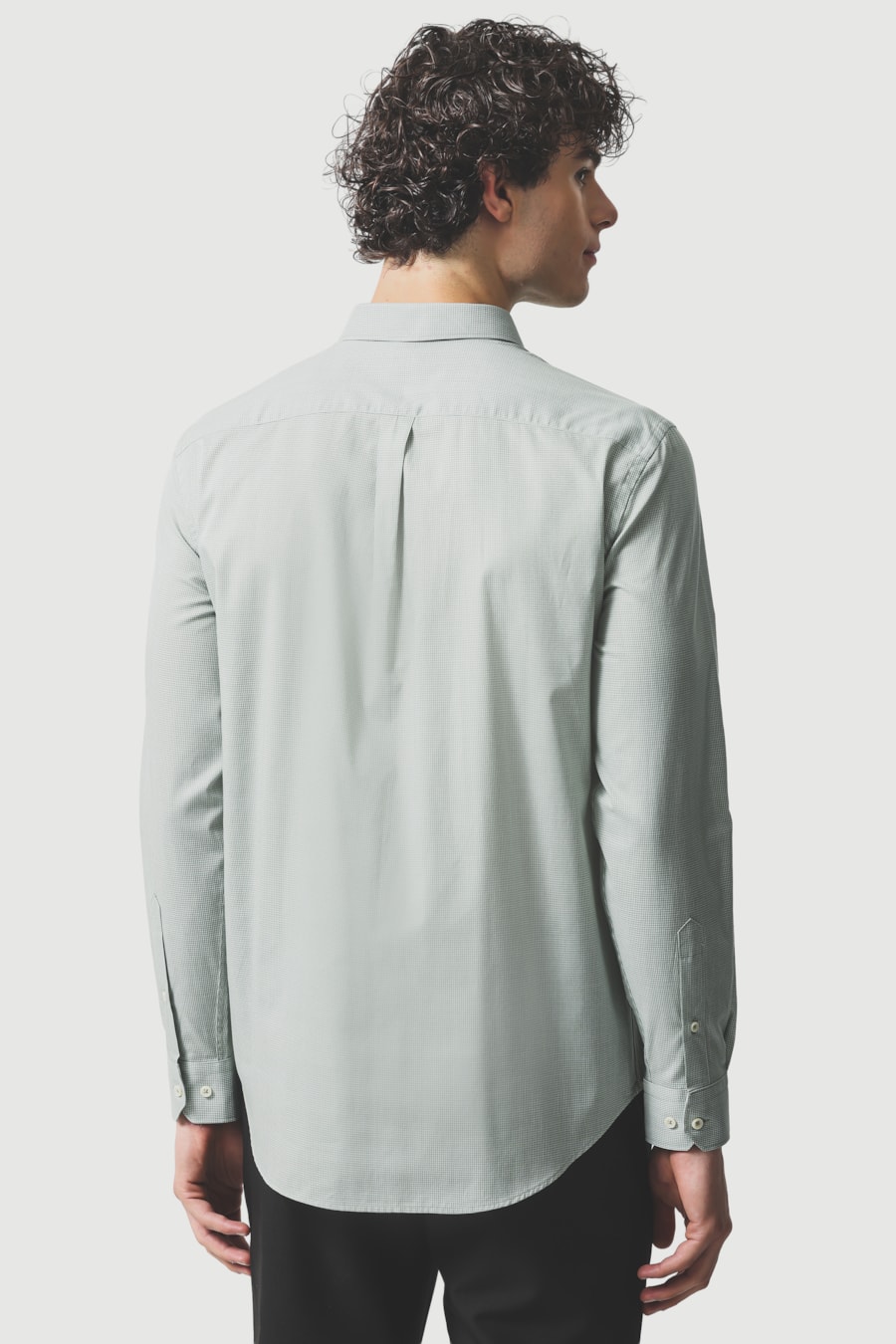 Camisa Manga Longa Regular Algodão Micro Xadrez Verde C/ Branco — foto 4 de 6