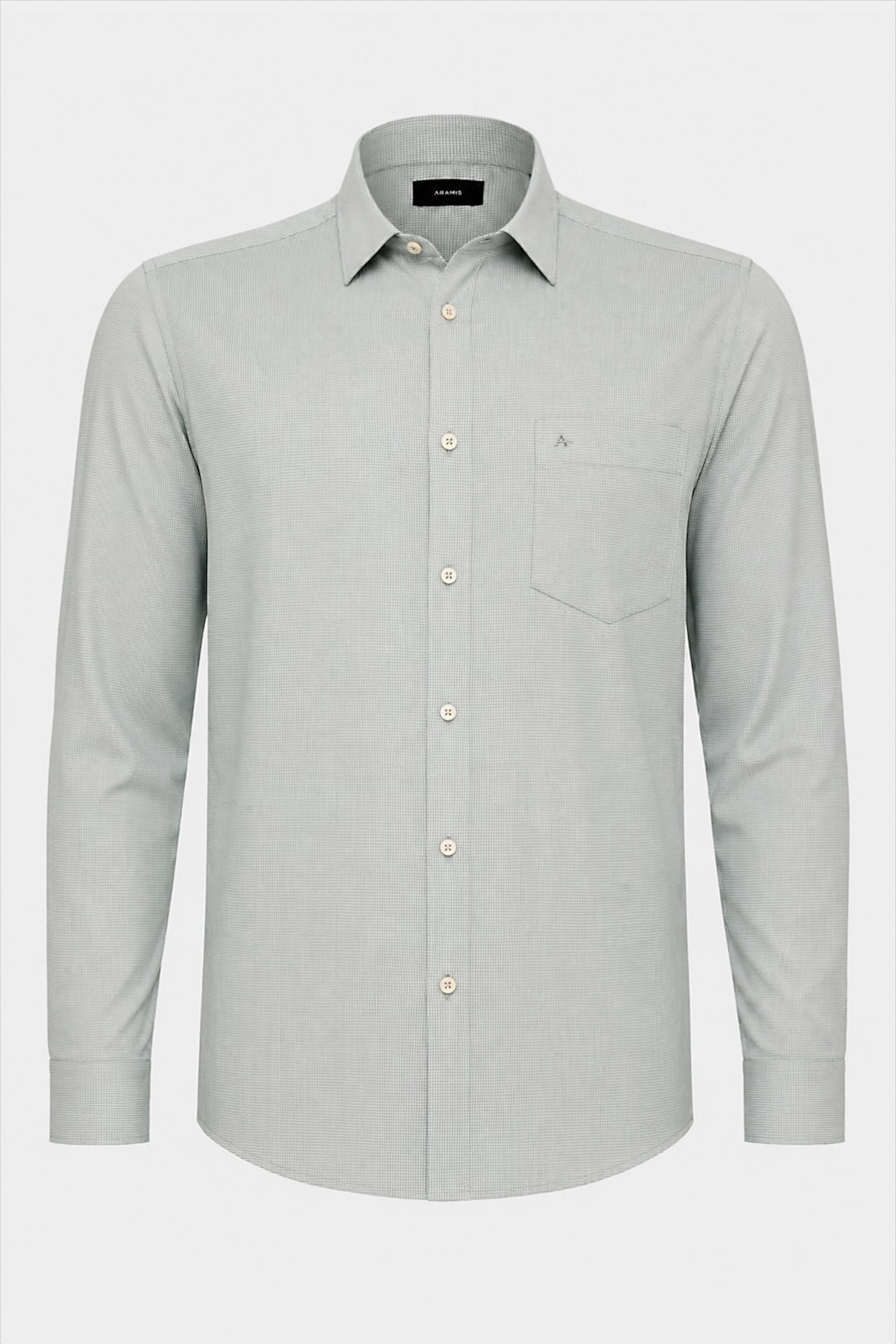 Camisa Manga Longa Regular Algodão Micro Xadrez Verde C/ Branco — foto 5 de 6