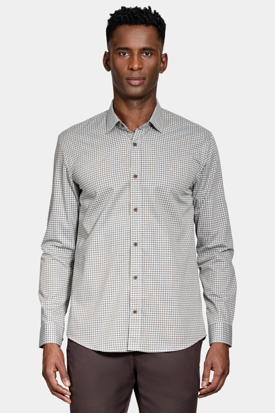Camisa Manga Longa Regular Algodão Mini Xadrez Verde/Cafe — foto 1 de 7