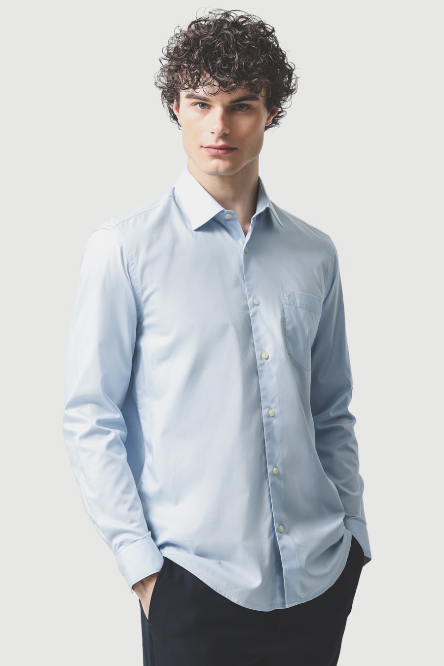 Camisa Manga Longa Regular Algodão Pima Liso Azul Celeste — foto 1 de 6