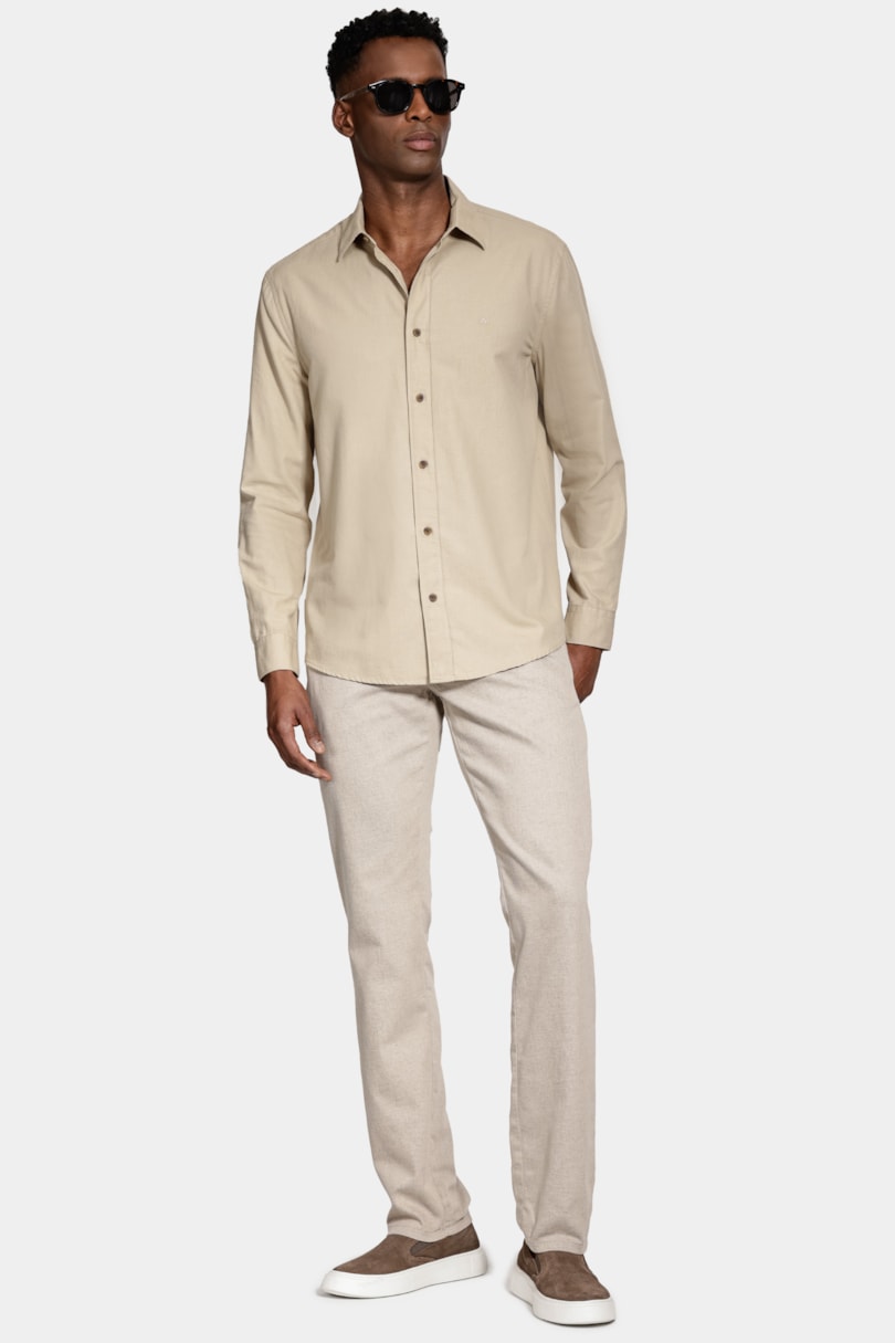 Camisa Manga Longa Regular Algodâo Textura Areia