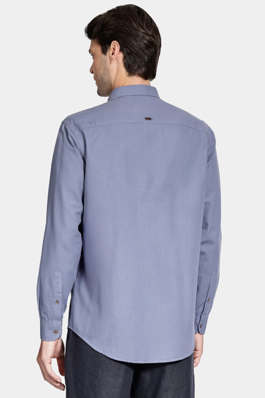 Camisa Manga Longa Regular Algodâo Textura Azul Jeans — foto 4 de 6