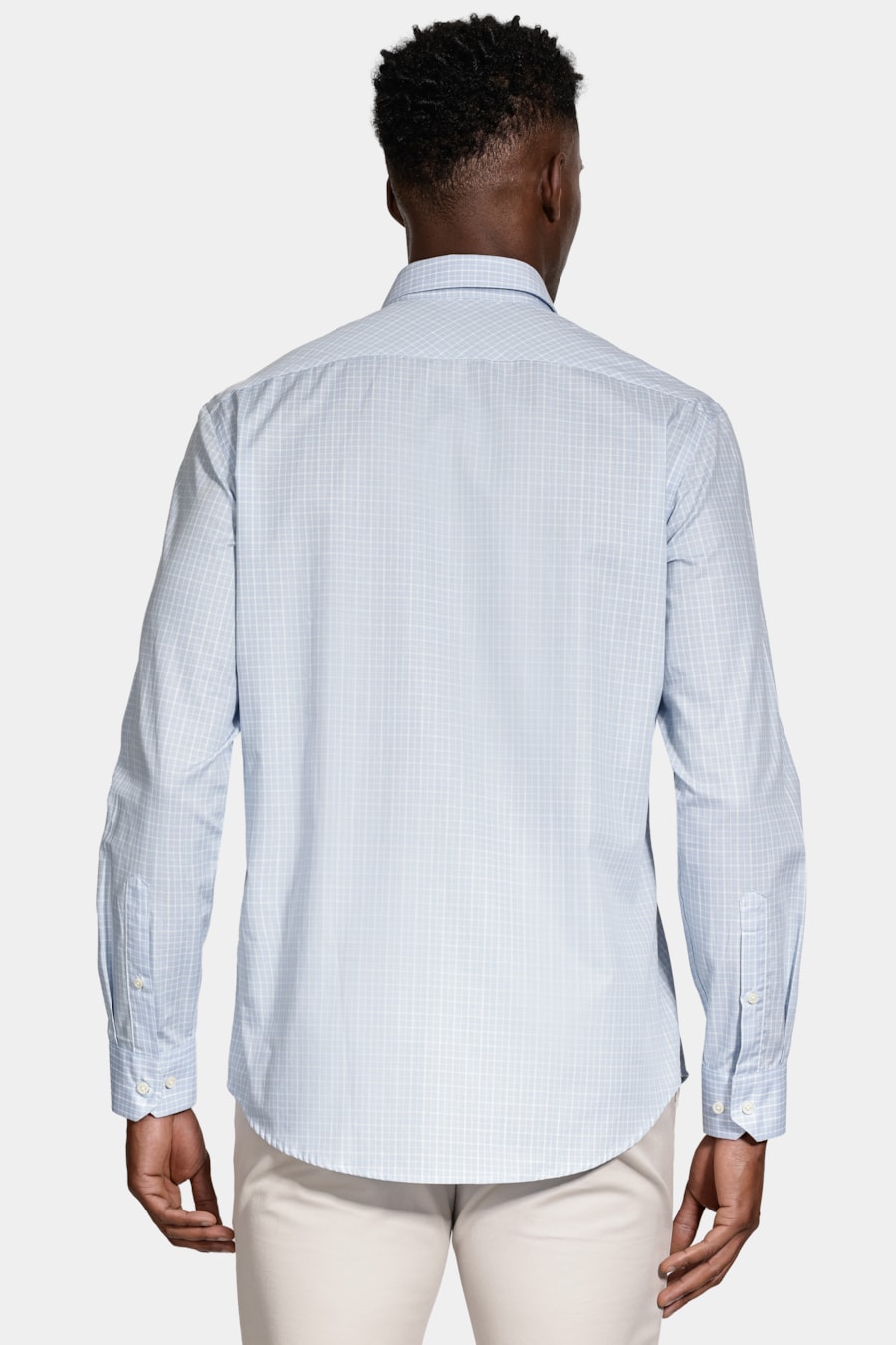 Camisa Manga Longa Regular Algodão Xadrez Azul Claro C/Branco — foto 4 de 6