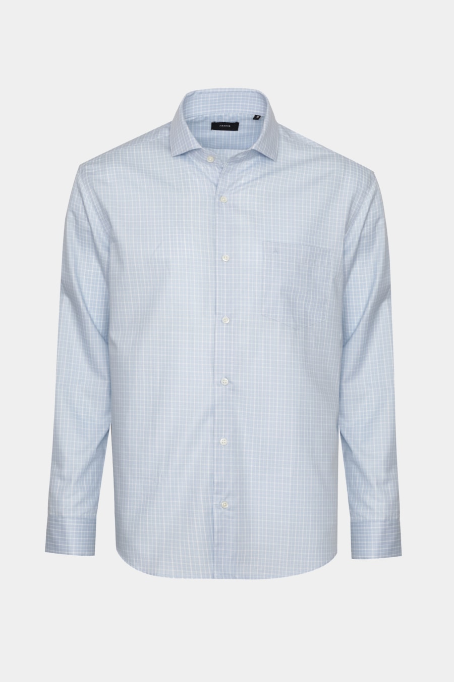 Camisa Manga Longa Regular Algodão Xadrez Azul Claro C/Branco — foto 5 de 6