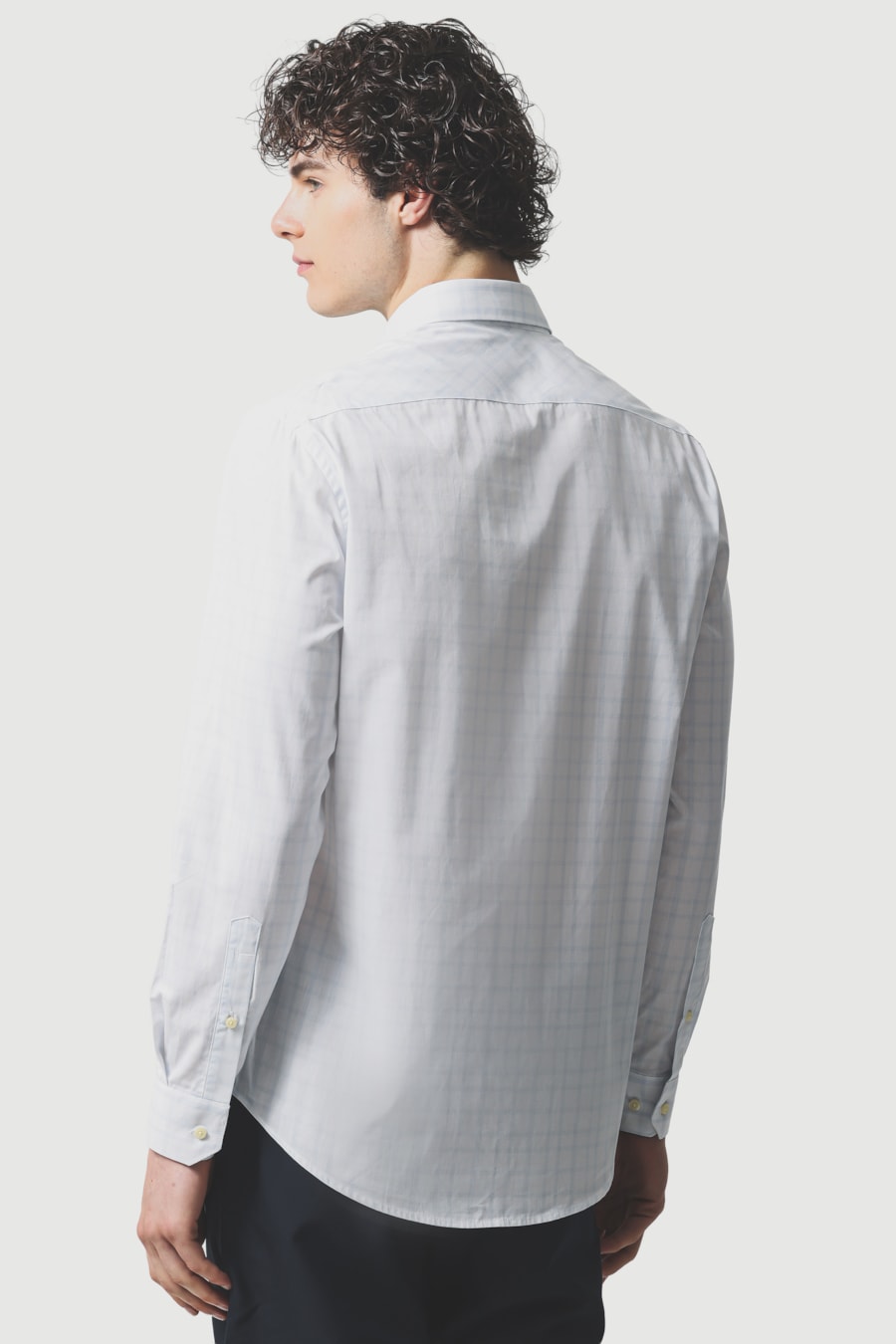 Camisa Manga Longa Regular Algodão Xadrez Filetes Branco C/Azul Claro — foto 4 de 6