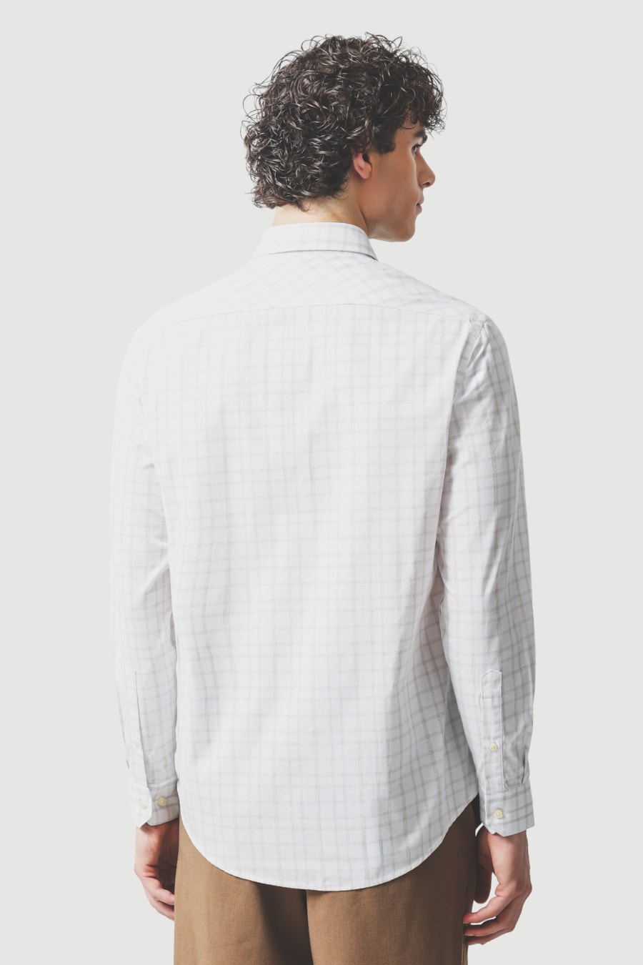 Camisa Manga Longa Regular Algodão Xadrez Filetes Branco C/Caqui — foto 4 de 6