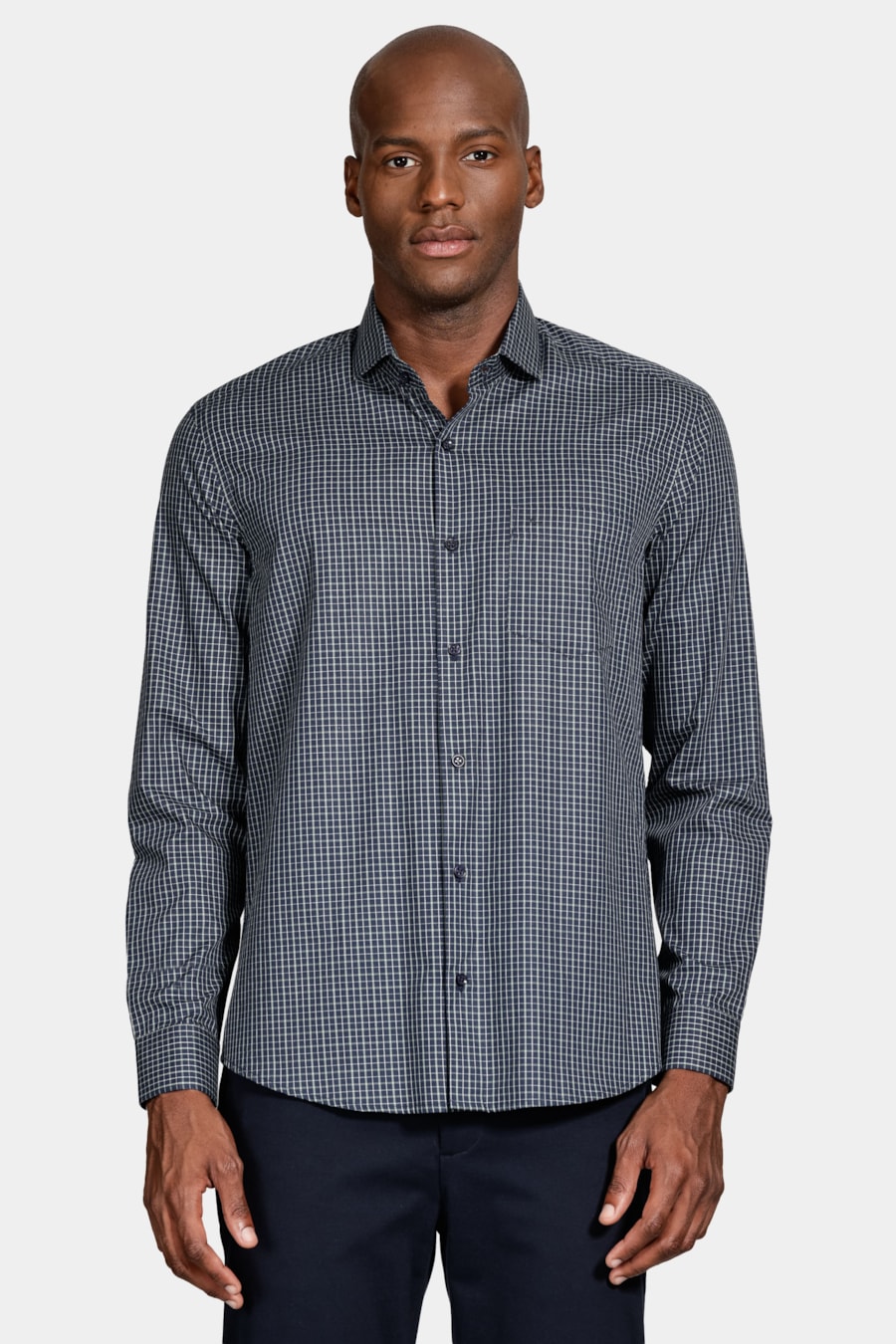 Camisa Manga Longa Regular Algodão Xadrez Marinho C/ Verde — foto 1 de 6