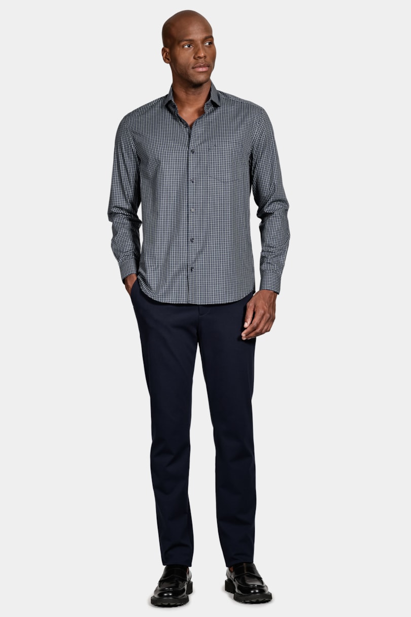 Camisa Manga Longa Regular Algodão Xadrez Marinho C/ Verde