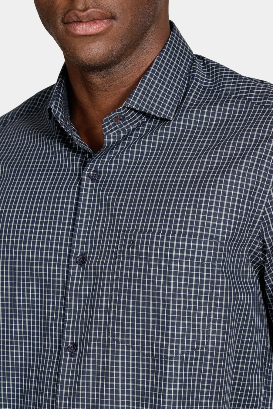 Camisa Manga Longa Regular Algodão Xadrez Marinho C/ Verde — foto 3 de 6