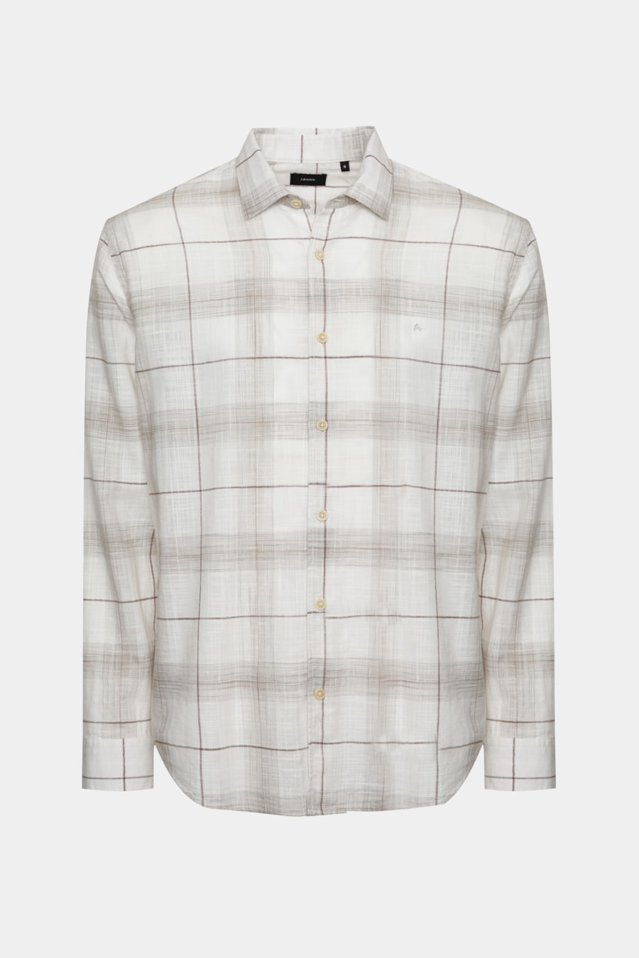 Camisa Manga Longa Regular Algodão Xadrez Off White C/ Caqui — foto 5 de 6