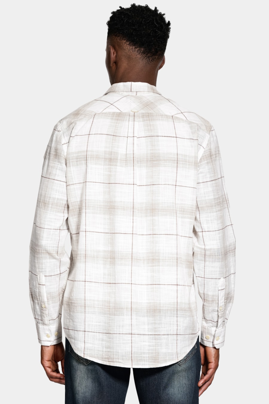 Camisa Manga Longa Regular Algodão Xadrez Off White C/ Caqui — foto 4 de 6