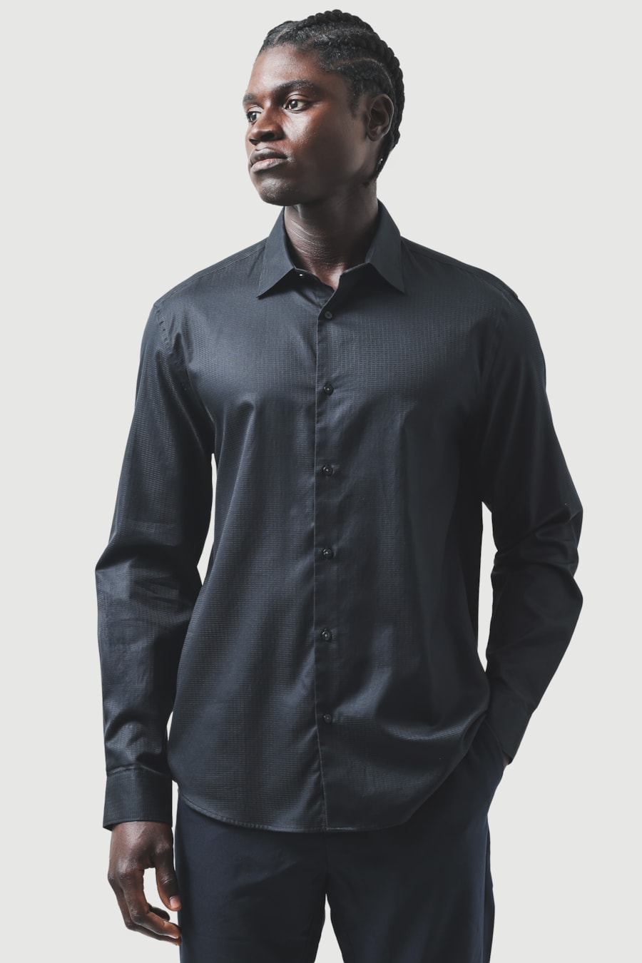 Camisa Manga Longa Regular Block Fio 100/2 Marinho — foto 1 de 6