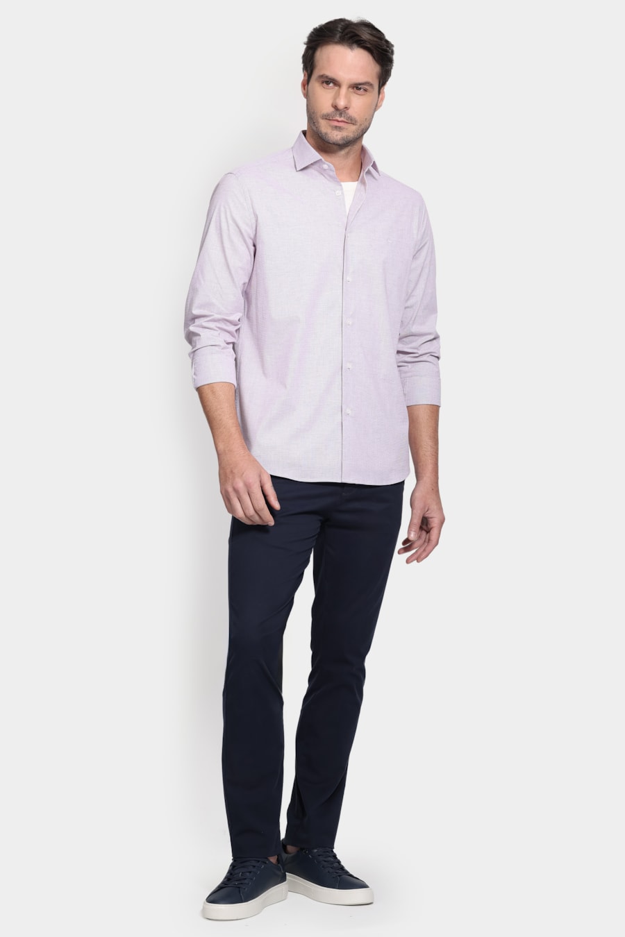 Camisa Manga Longa Regular Cosmo Micro Xadrez Vinho — foto 2 de 6