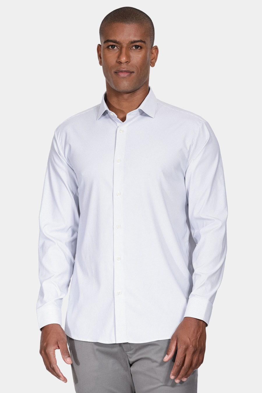 Camisa Manga Longa Regular Cosmo Tech Flex Micro Xadrez Branco Com Verde — foto 1 de 6