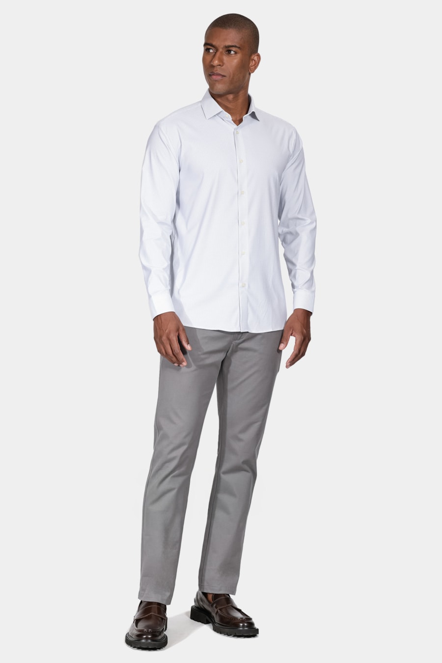 Camisa Manga Longa Regular Cosmo Tech Flex Micro Xadrez Branco Com Verde — foto 2 de 6