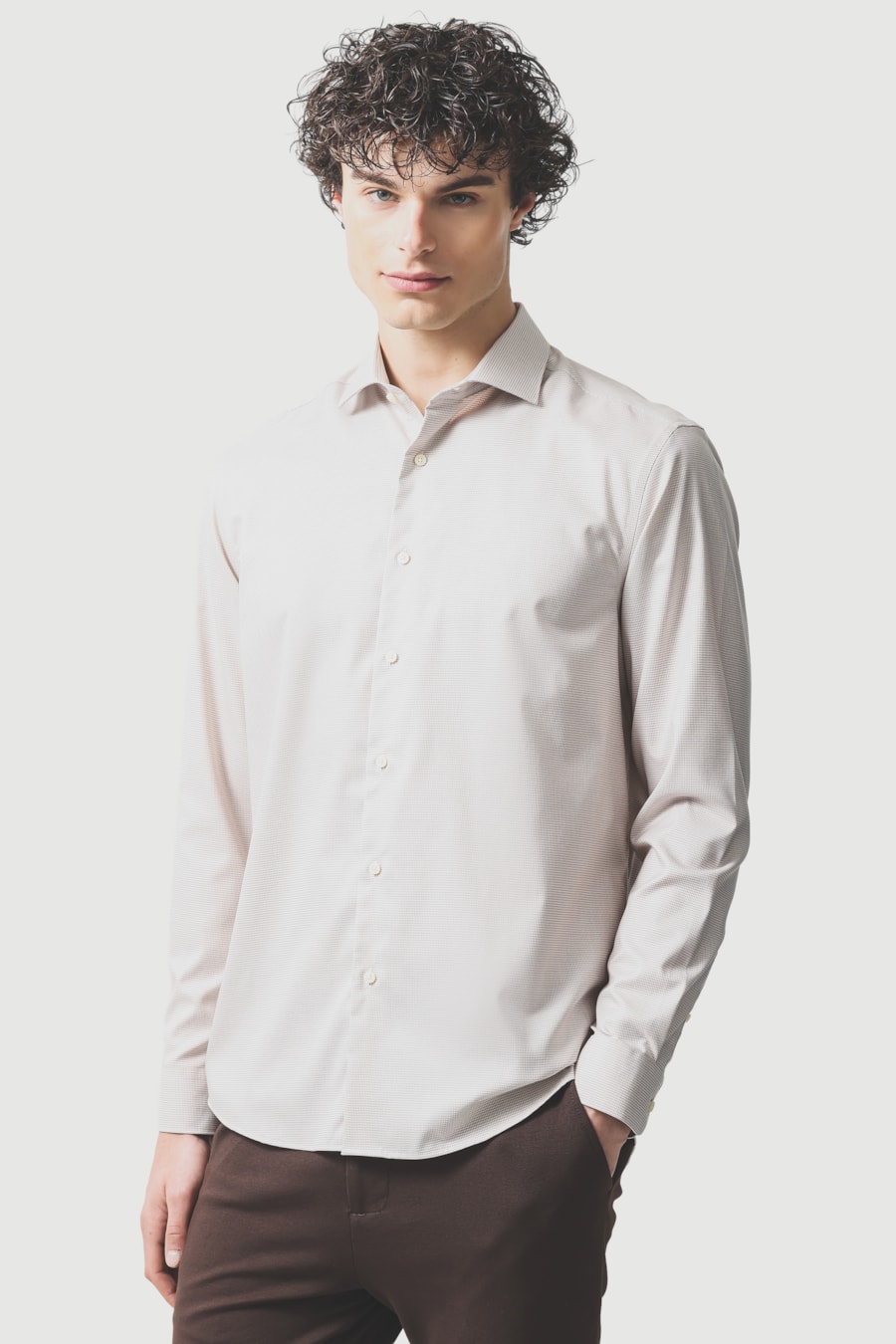 Camisa Manga Longa Regular Dobby Wrinkle Free Areia — foto 1 de 6