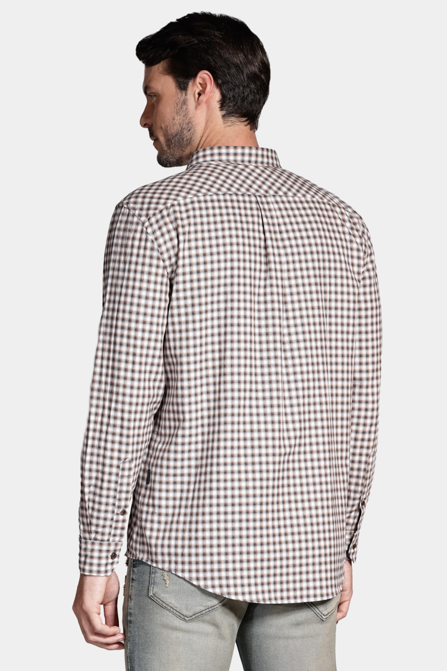 Camisa Manga Longa Regular em Flanela Xadrez Óptico Off White Com Ferrugem — foto 4 de 6