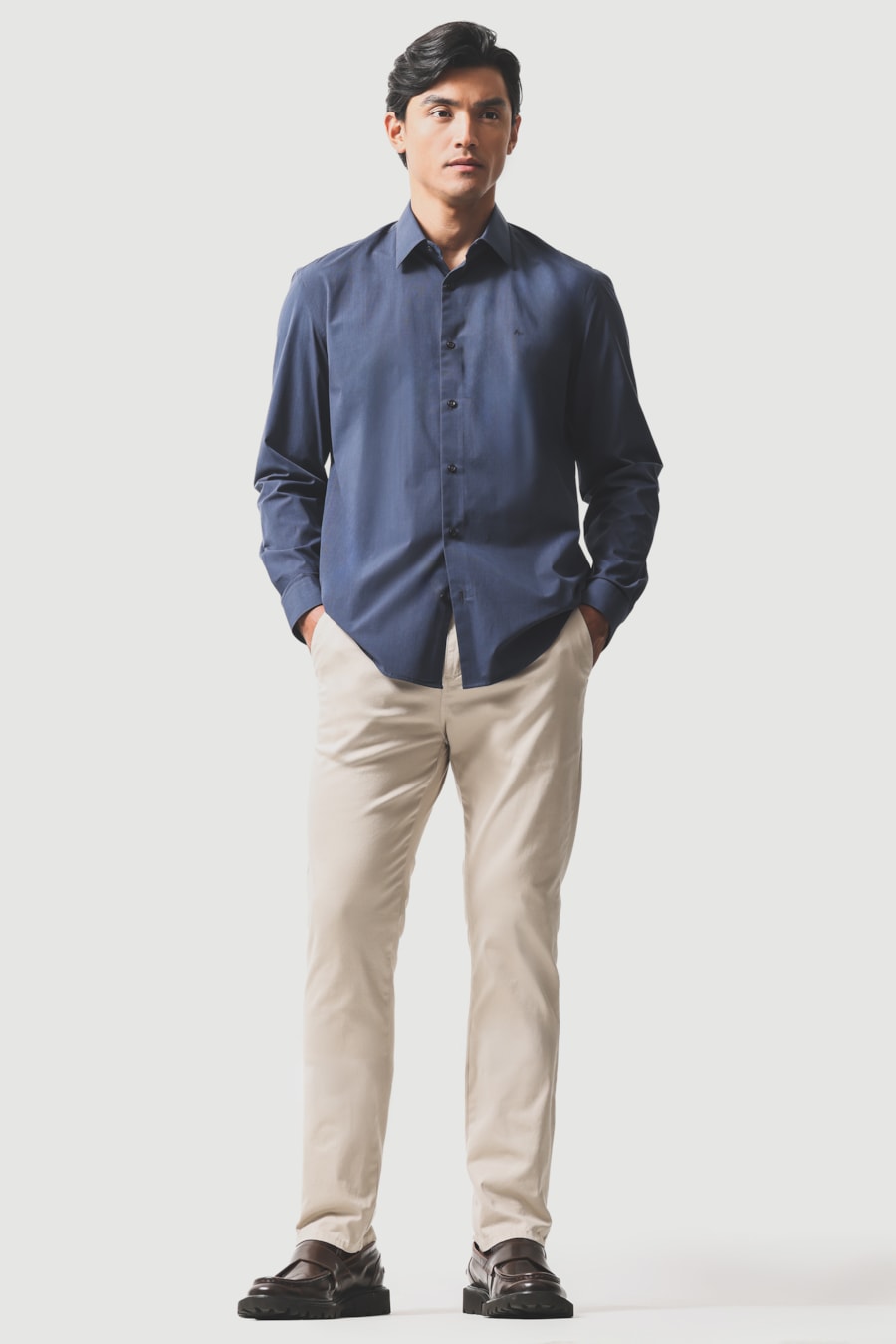 Camisa Manga Longa Regular Fil 50 Egipcio Barolo Azul Forte — foto 4 de 10