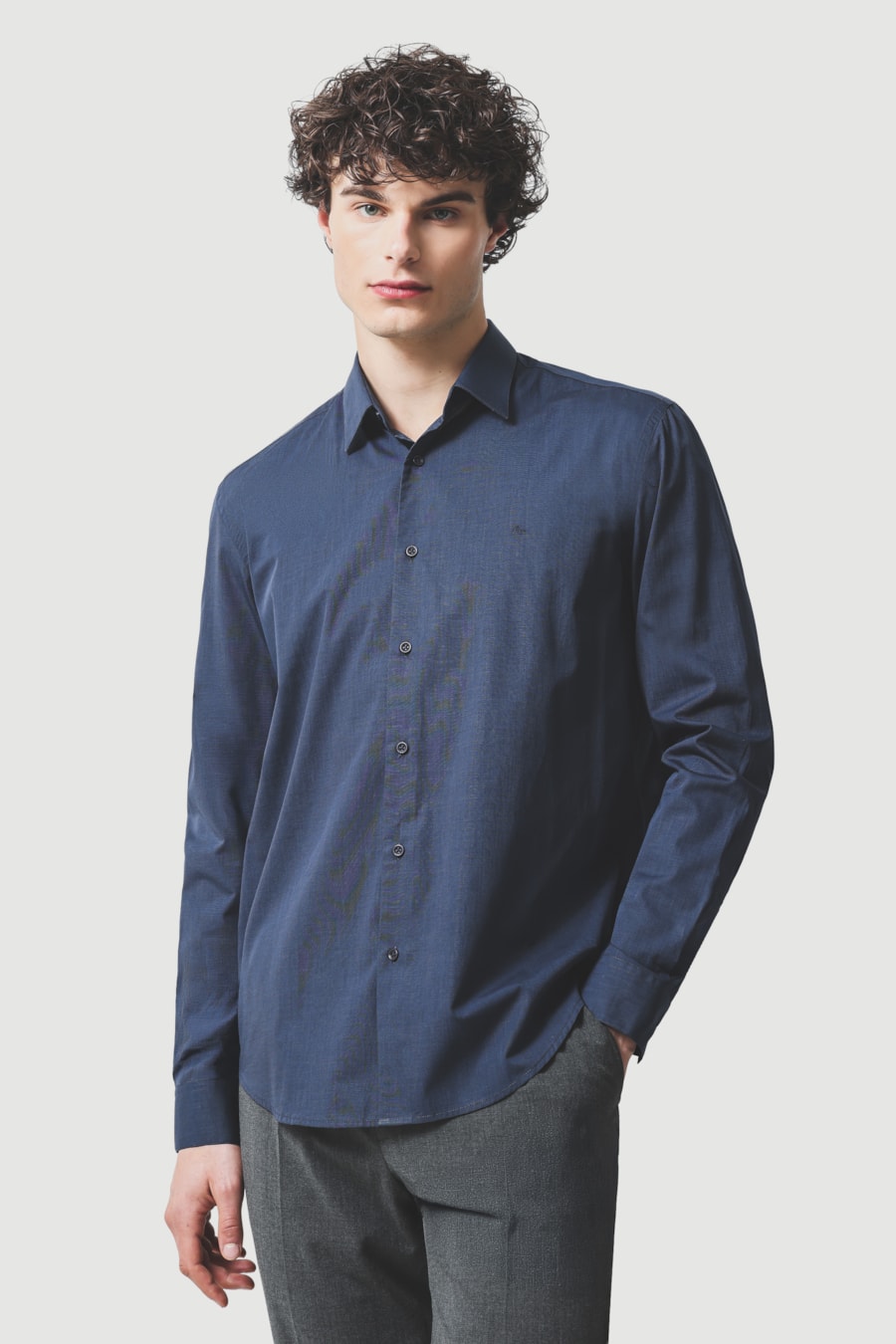 Camisa Manga Longa Regular Fil 50 Egipcio Barolo Azul Forte — foto 2 de 10