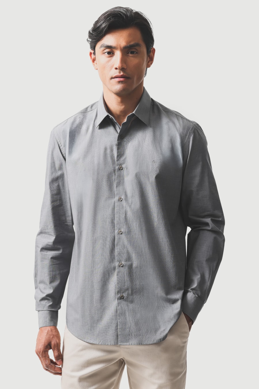Camisa Manga Longa Regular Fil 50 Egipcio Barolo Cinza Medio — foto 1 de 10