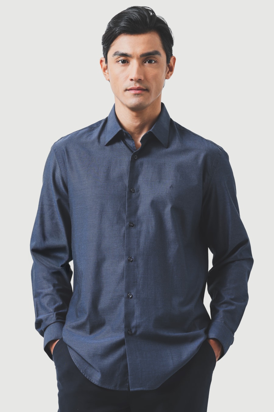 Camisa Manga Longa Regular Fio 50 Egipcio Petronas Azul Marinho — foto 1 de 6
