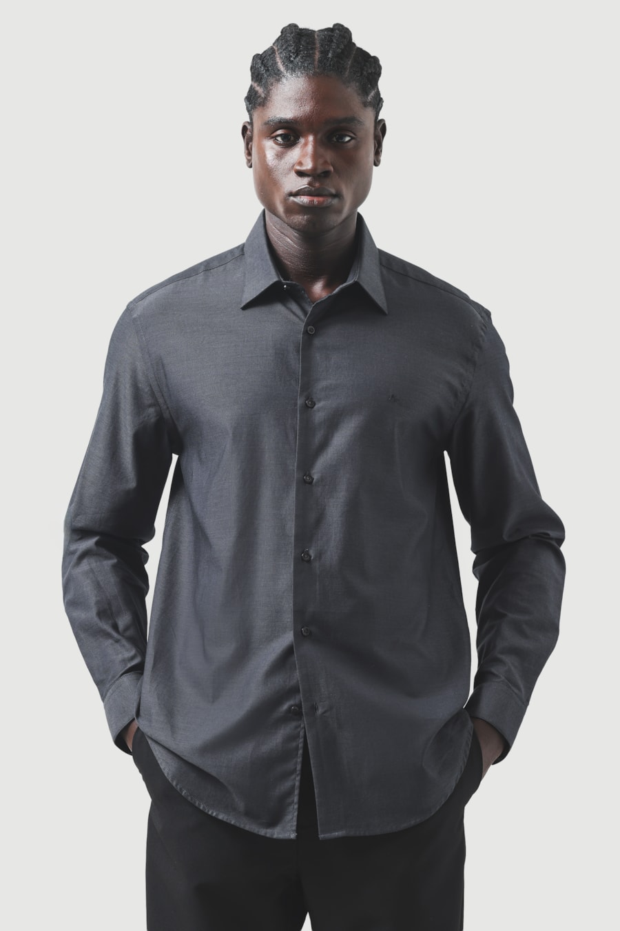 Camisa Manga Longa Regular Fio 50 Egipcio Petronas Chumbo — foto 1 de 6