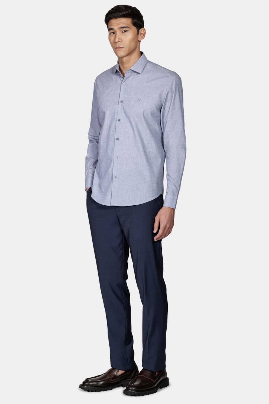 Camisa Manga Longa Regular Fio a Fio Azul — foto 2 de 6