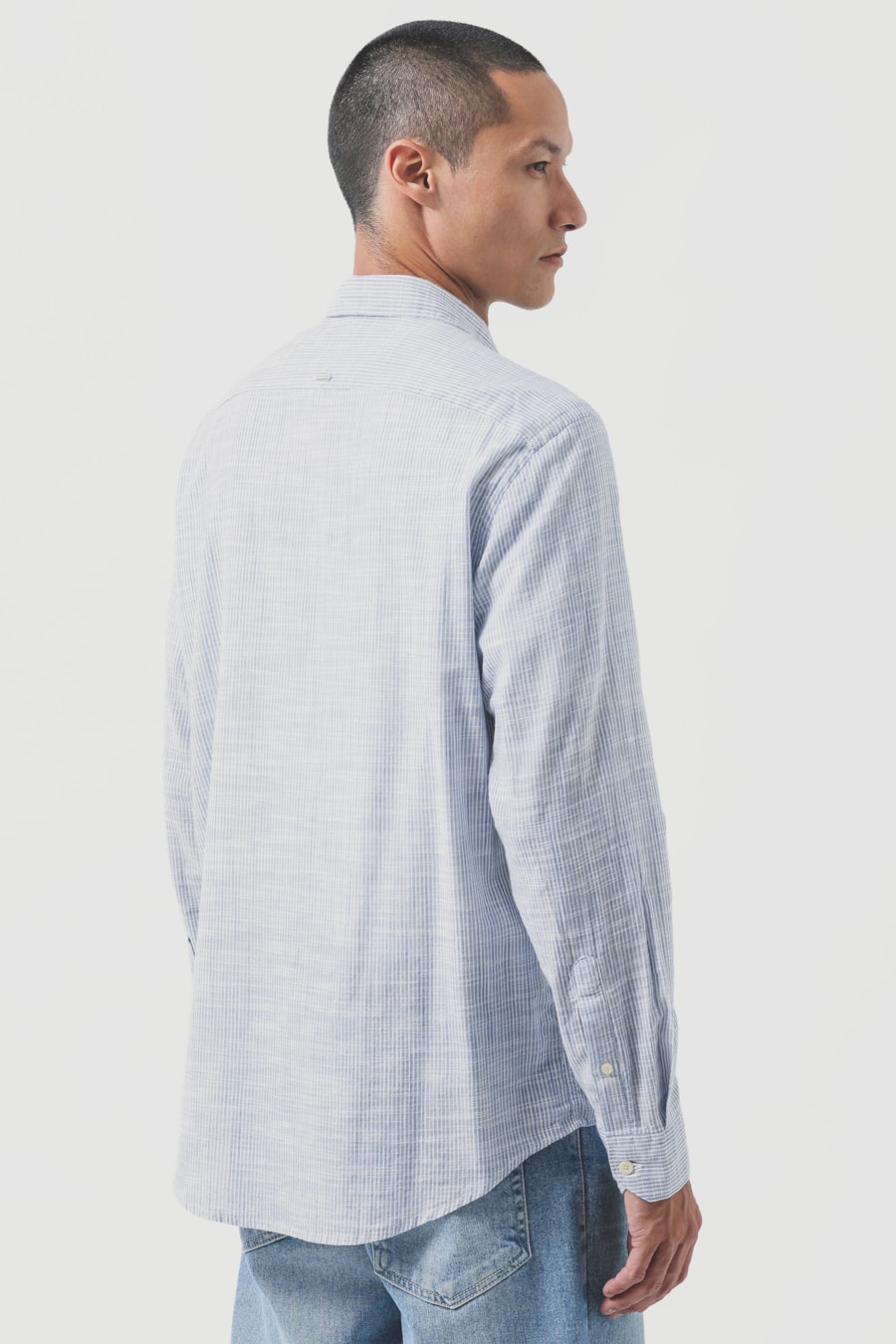 Camisa Manga Longa Regular Flame Listrada Azul C/Branco — foto 4 de 6