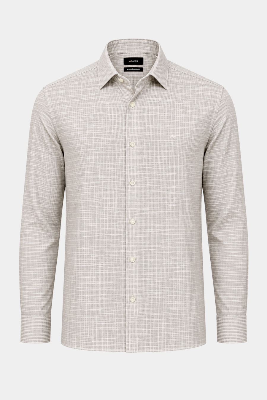 Camisa Manga Longa Regular Flame Listrada Caqui / Branco — foto 5 de 6