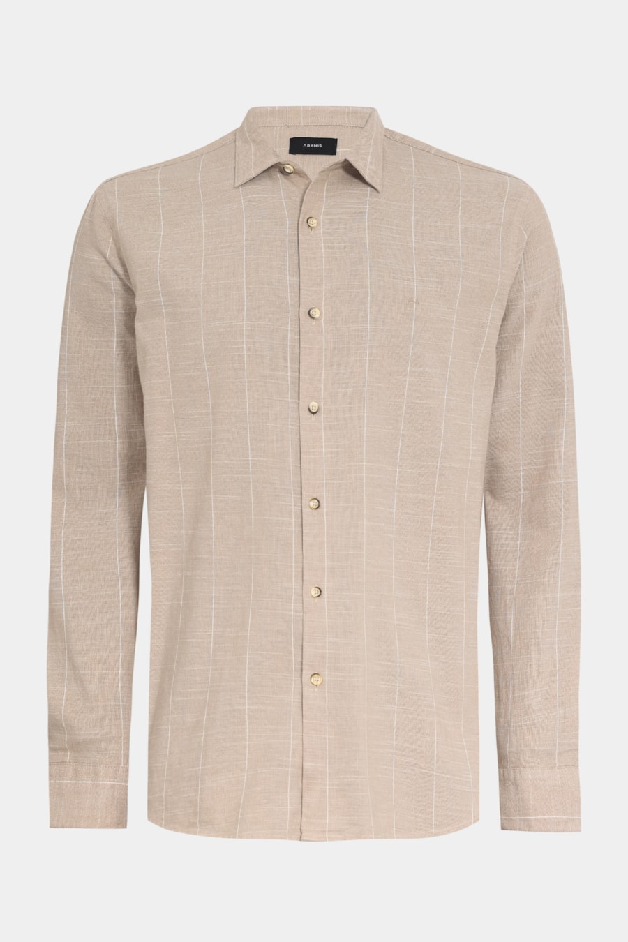 Camisa Manga Longa Regular Flamê Listrada Caqui C/Creme — foto 5 de 6